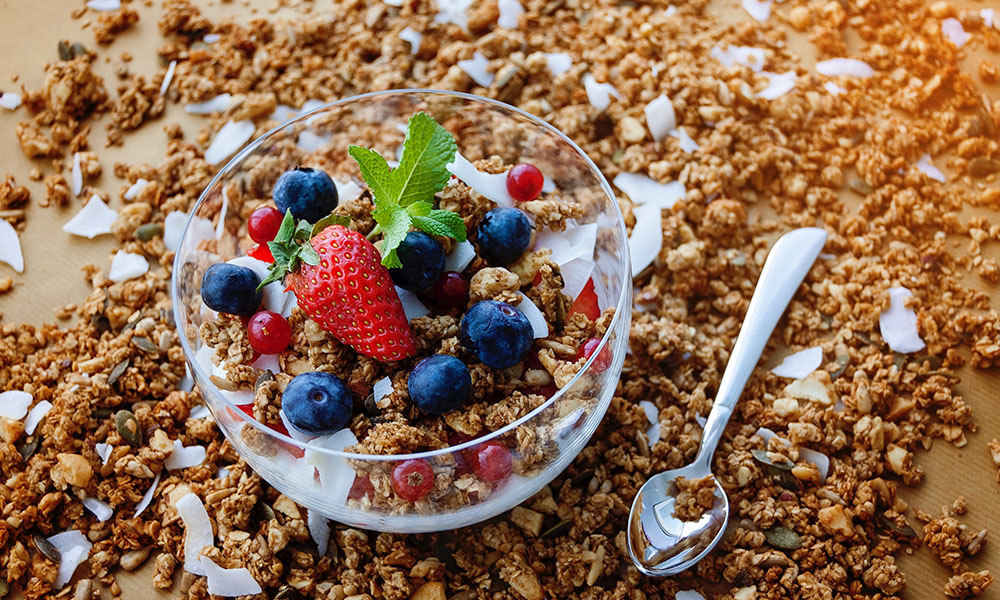 Granola and yogurt is a healthy breakfast